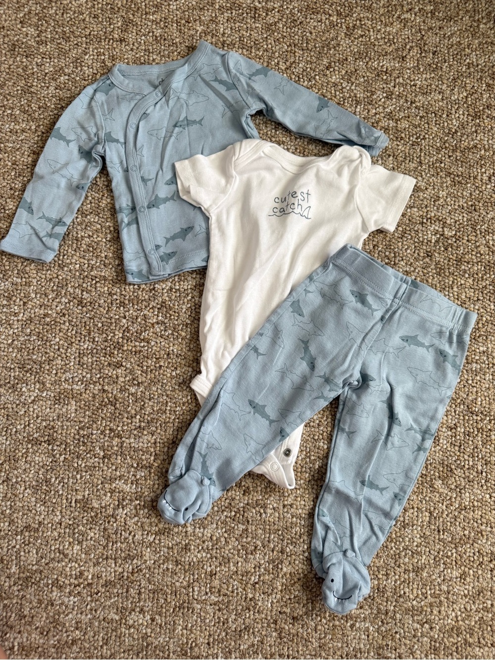 Carter's Blue Shark Print 3-Piece Footie Set